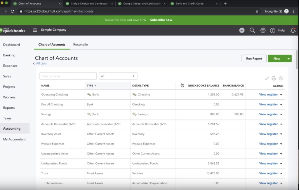 Quickbooks Landscaping Chart Of Accounts