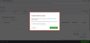No Invoice Selected error message in QuickBooks Online