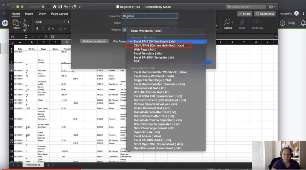 Use CSV file so Quickbooks can use it as an import.