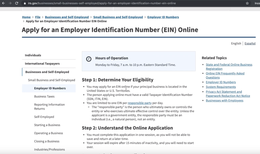 Apply for employer EIN