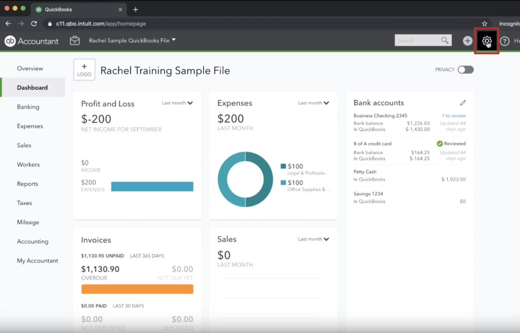 Quickbooks dashboard