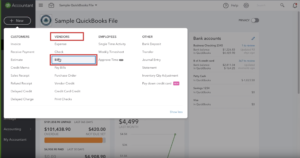 Creating a Bill from the menu in QuickBooks Online