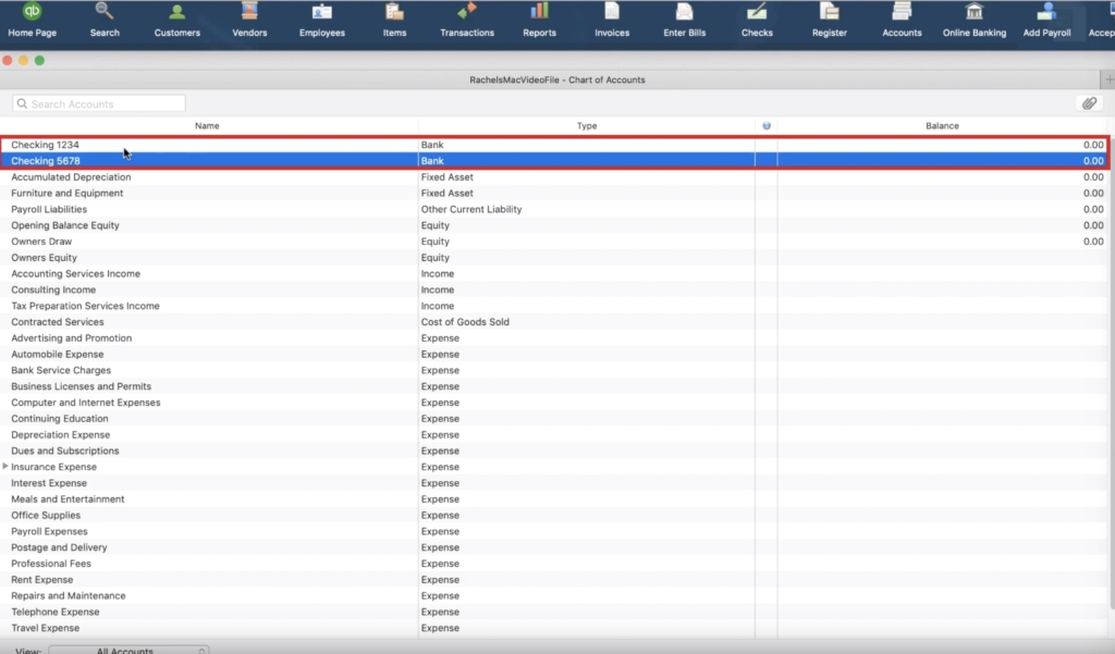 Viewing account in Quickbooks Desktop