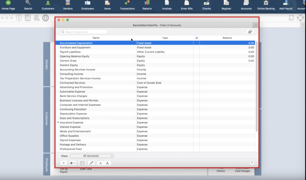 Your Chart of Accounts in Quickbooks 2019