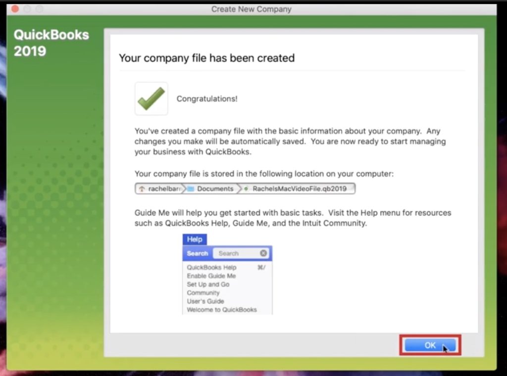 Finishing creating your new Quickbooks file