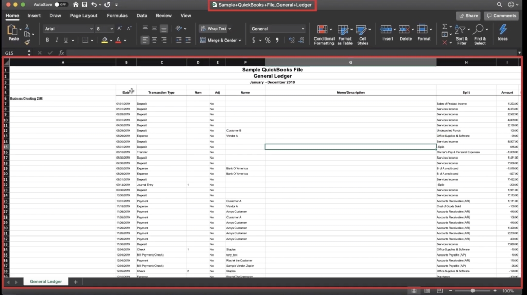 Viewing exported Quickbooks data as a spreadsheet