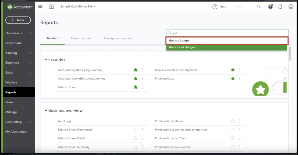 Finding the General Ledger in Quickbooks