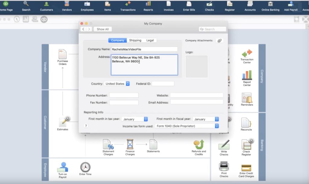 Editing your company information in Quickbooks