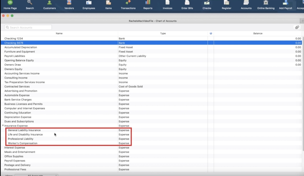 Viewing Subaccounts in Quickbooks Desktop