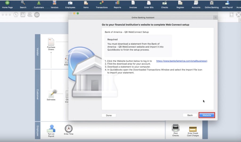 Downloading bank transactions in Quickbooks