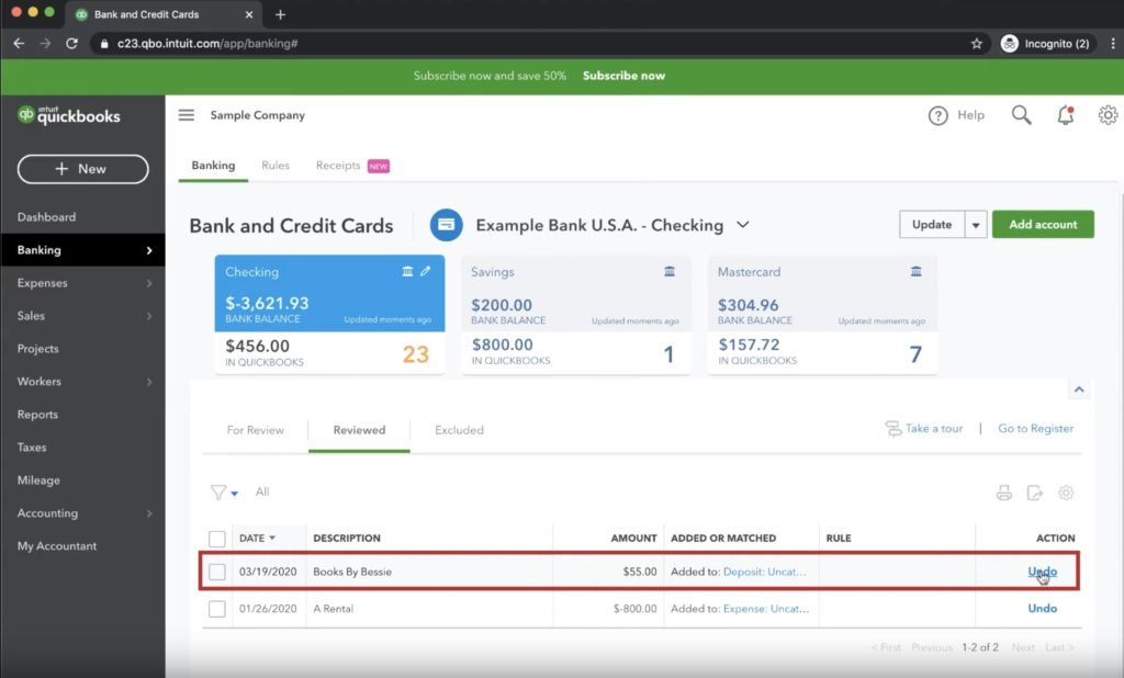 Undo a transaction in Quickbooks