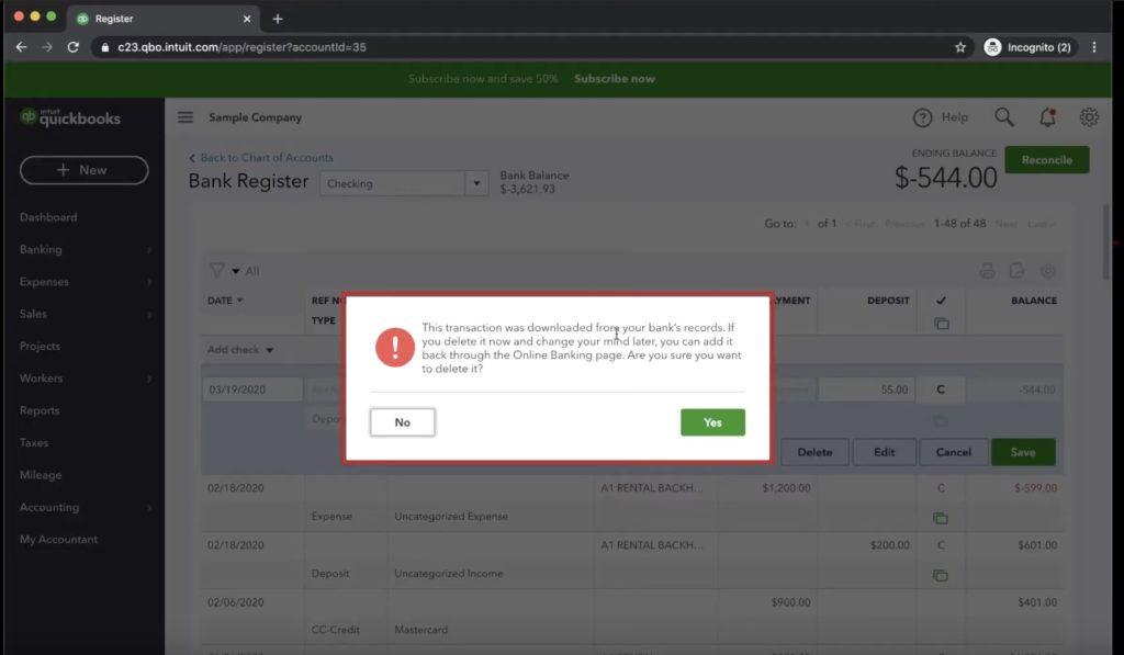 Are you sure you want to delete that transaction in Quickbooks