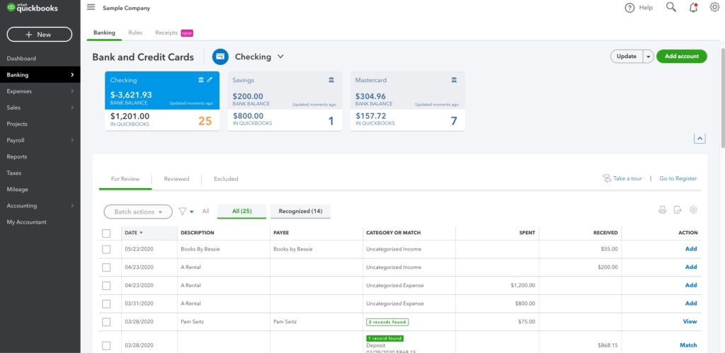 Bank rules in the bank feed in QBO