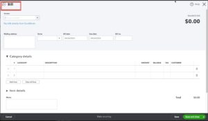 Intuit / QuickBooks Online image of a blank bill.