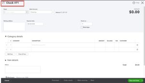 Intuit / QuickBooks Online image of a blank check.