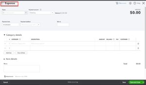 Intuit / QuickBooks Online image of a blank expense.