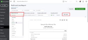 Changing column display in Profit and Loss report in Quickbooks Online.