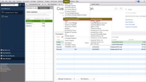 Navigating to the A/R Aging Summary report in the menu in Quickbooks Desktop