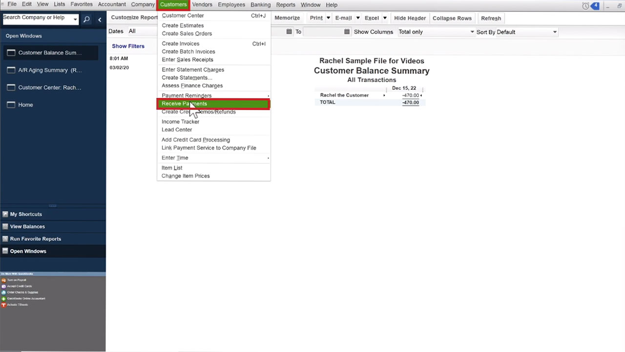 learn quickbooks free online negative customer payment