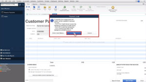 Payment Credit pop-up in Quickbooks Desktop