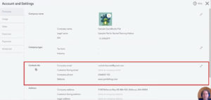 Account and Settings: Company contact info