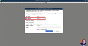 QuickBooks Desktop new password entry screen.