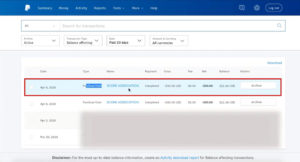 Paypal transaction data