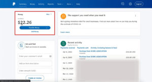 Paypal summary page showing available balance