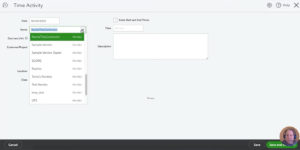 QuickBooks Online Time Activity Date and Name selection