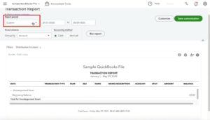 Changing Report period for a transaction report in QuickBooks Online