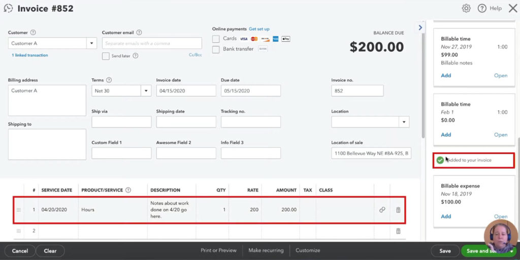 Adding Billable Time to an invoice in QuickBooks Online