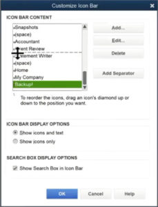 Moving an icon in the QuickBooks Desktop icon bar.
