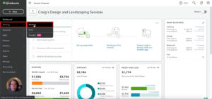 QuickBooks Online navigating to banking from the left-hand menu