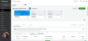 QuickBooks banking screen