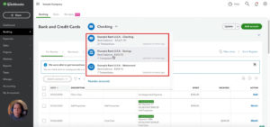 QuickBooks Online banking dropdown menu