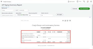 Accounts payable aging summary report in QuickBooks Online