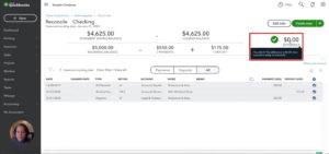 Reconciling difference equals zero in QuickBooks Online