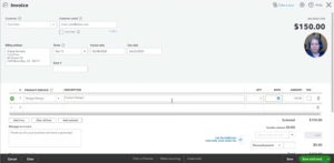 Creating an invoice in QuickBooks Online.