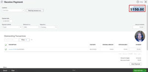 Receiving a payment in QuickBooks Online.