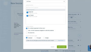 Selecting time and expenses to add to an invoice in Freshbooks