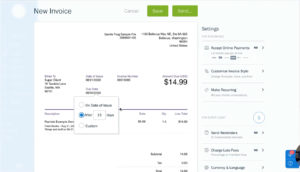 Changing the due date in a new invoice in Freshbooks.