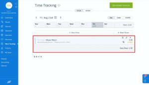 Tracked time entry in Freshbooks