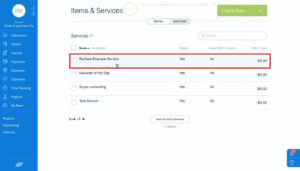 Newly created service showing in the list of services in Freshbooks.