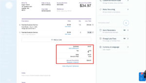 Viewing the subtotal and totals in an invoice in Freshbooks.