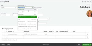 Selecting the payment account in Expense in QuickBooks Online