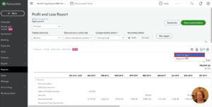 Exporting the Profit & Loss report in QuickBooks Online