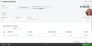 Receive payments screen in QuickBooks Online