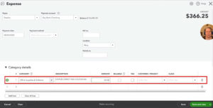 Entering an expense into QuickBooks Online