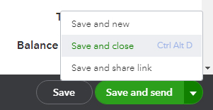 Save and close option in QuickBooks Online