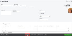 Check entering screen in QuickBooks Online